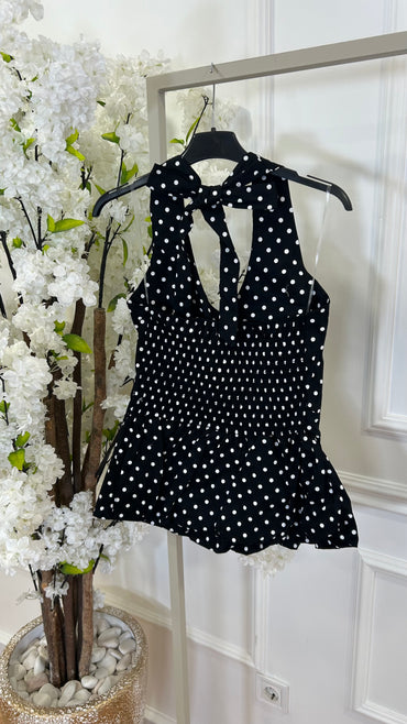 Blusa com godé Bolinhas Preto