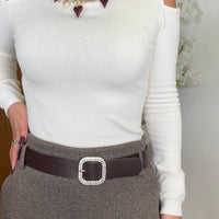 Calça Fazenda Pied de Poule com cinto Castanho Escuro