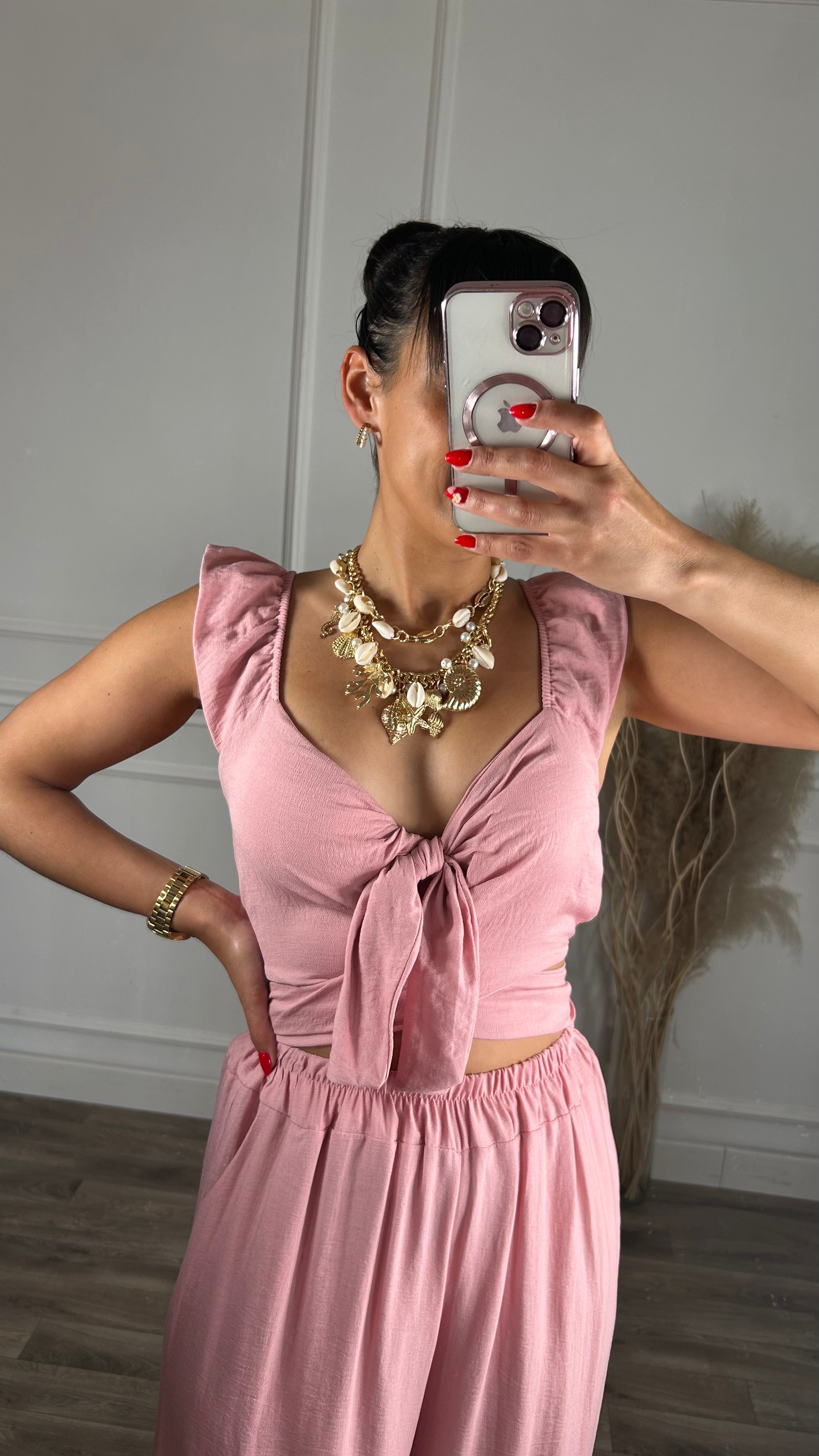 Conjunto Top + Pantalona Rosa