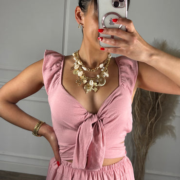 Conjunto Top + Pantalona Rosa