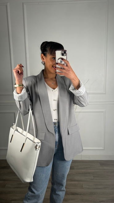 Blazer com Forro Listrado Cinza