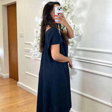 Vestido Midi oversize com folho na manga Azul Marinho