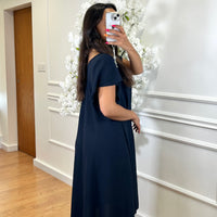 Vestido Midi oversize com folho na manga Azul Marinho