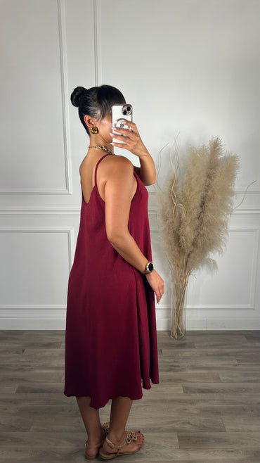 Vestido oversize de alças Midi Bordeaux