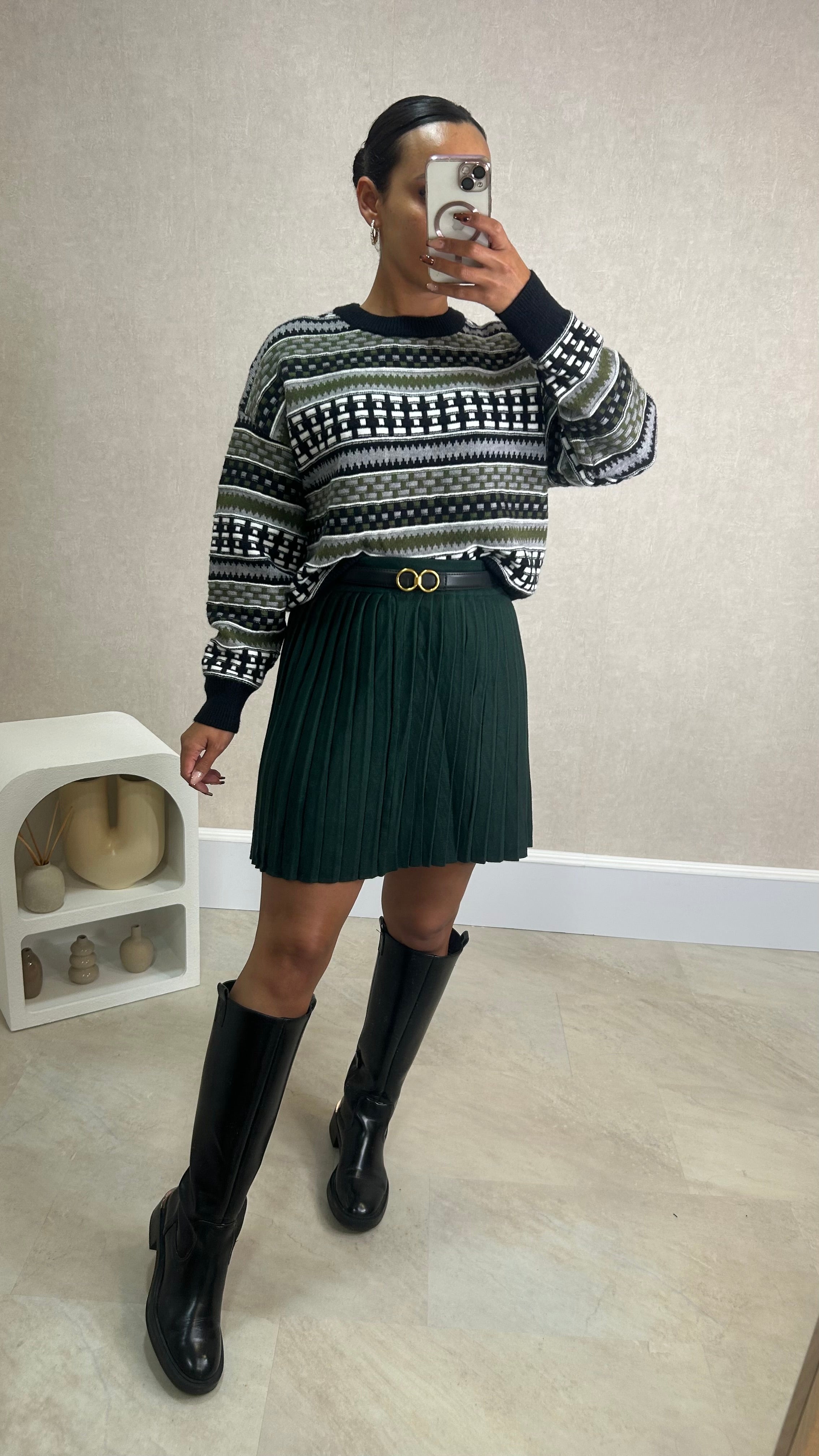 Camisola de Malha com Padrão em Verde Tropa