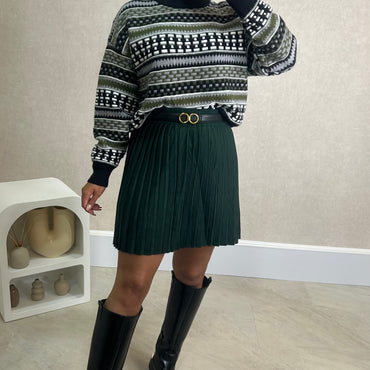 Camisola de Malha com Padrão em Verde Tropa