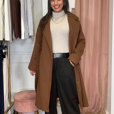 Casaco de Fazenda Midi Castanho Texturado