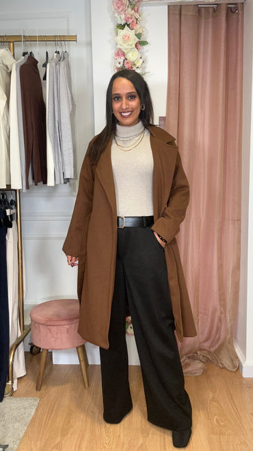 Casaco de Fazenda Midi Castanho Texturado