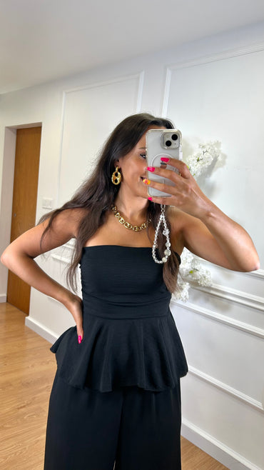 Conjunto blusa cai-cai + pantalona em Preto