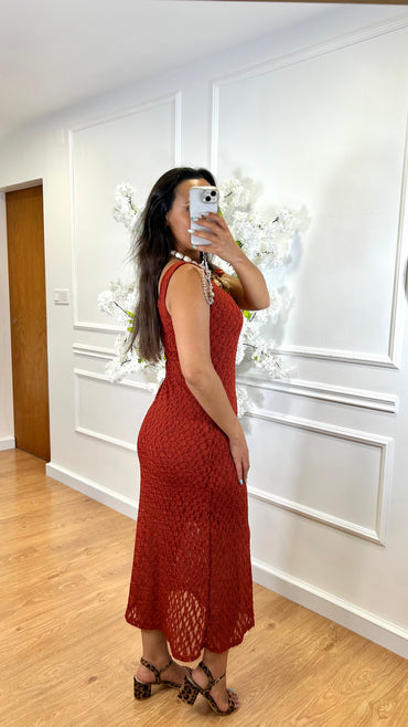Vestido de Renda comprido Telha