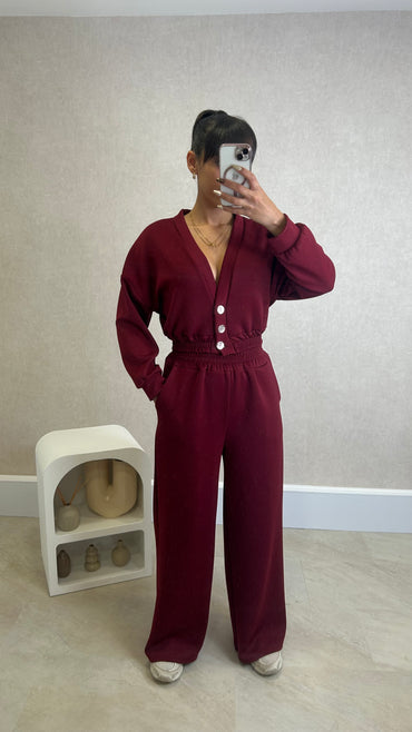Conjunto Blusa com botões dourados+ Pantalona Bordeaux
