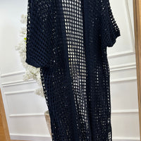 Kimono Comprido Crochet Azul Marinho