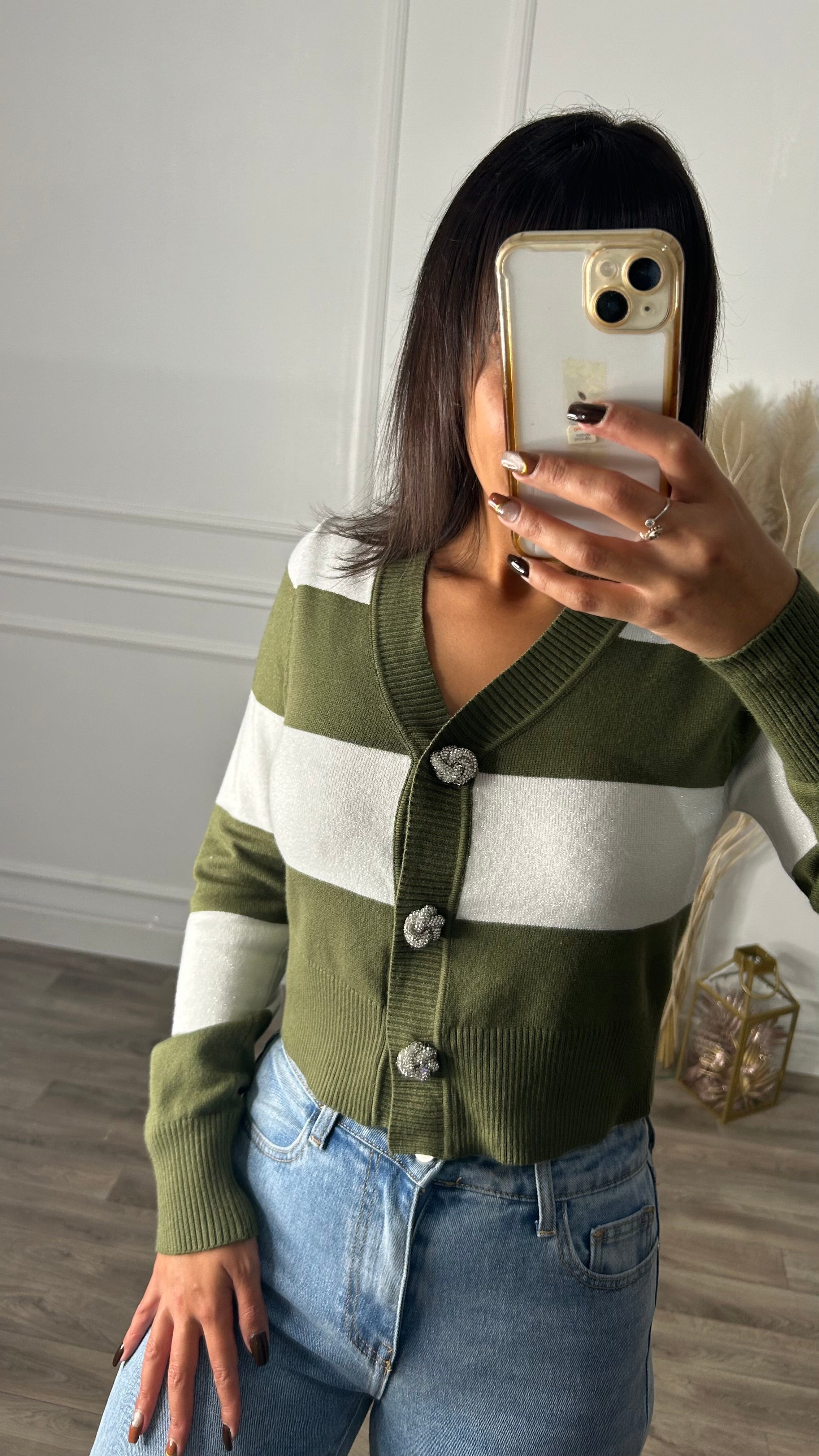 Cardigan Riscas Verde Tropa