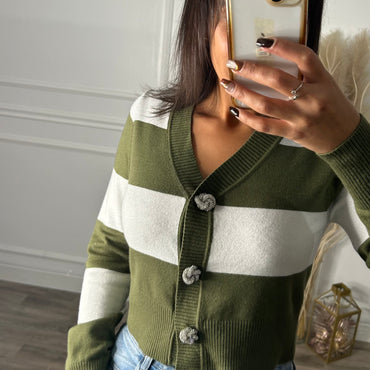 Cardigan Riscas Verde Tropa