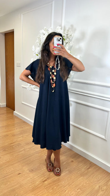 Vestido Midi oversize com folho na manga Azul Marinho