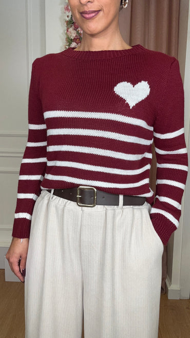 Camisola malha com Coração em Bordeaux