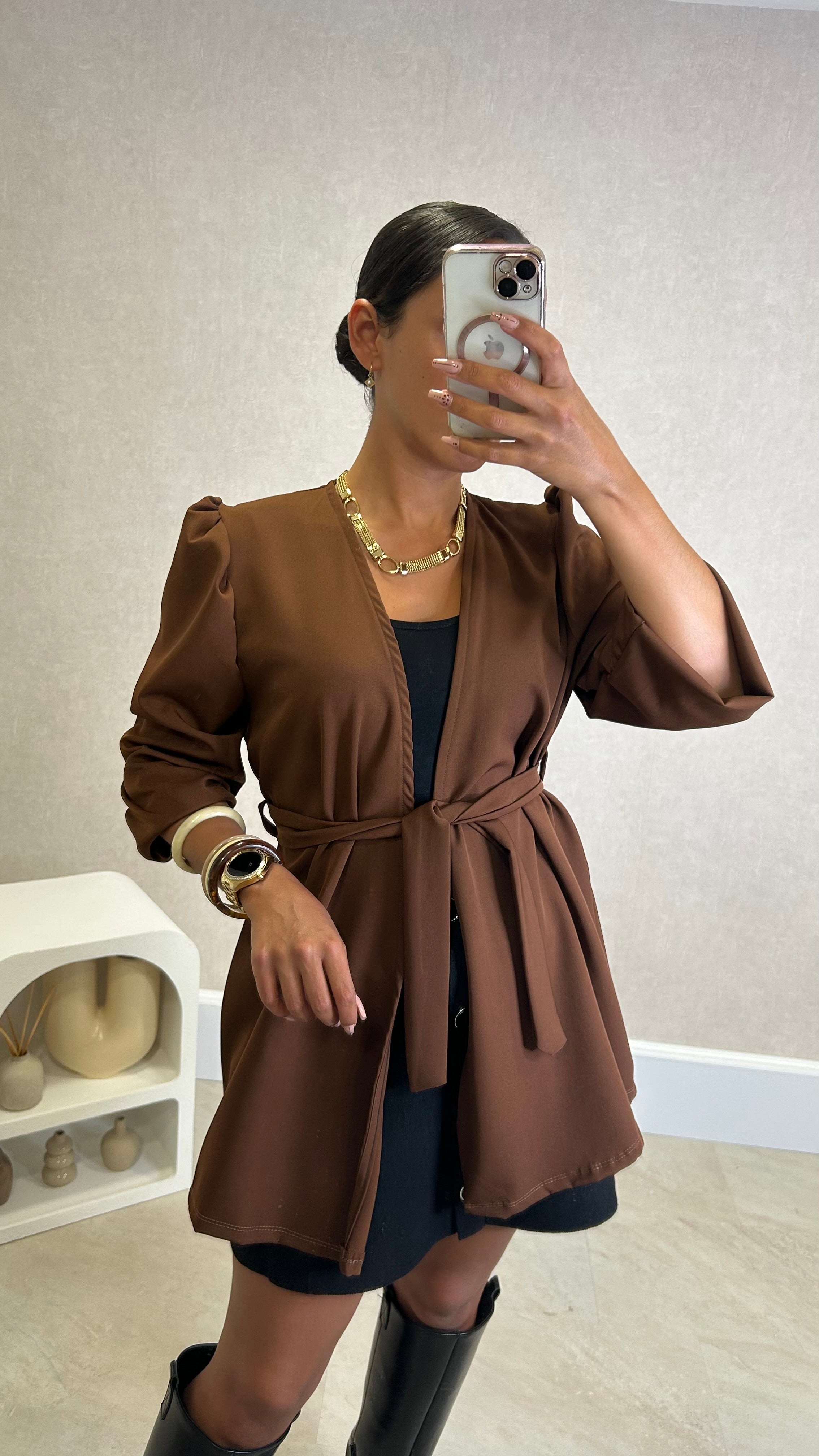Blusa/Blazer Acetinado Castanho