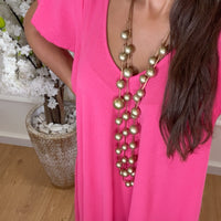 Vestido oversize com folho na manga em Rosa