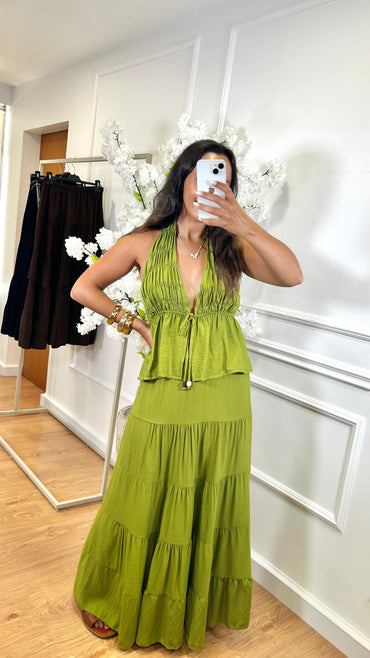 Conjunto Top + Saia em Verde Oliva