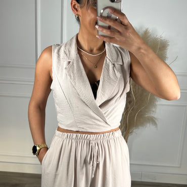 Conjunto colete de apertar + pantalona Taupe