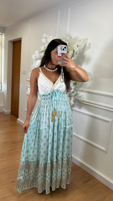Vestido Indiano de Algodão Bicolor
