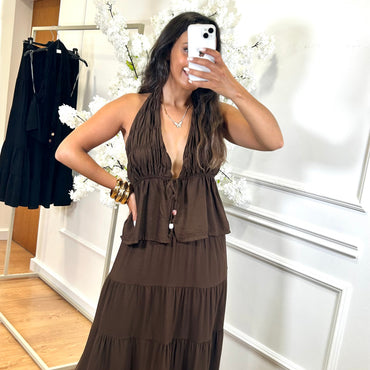 Conjunto Top + Saia em Castanho