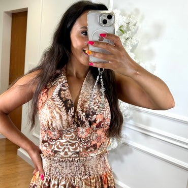 Conjunto Top + Saia com estampado em Laranja