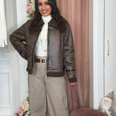 Calça Fazenda Pied de Poule com cinto Castanho Claro