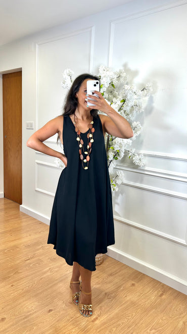 Vestido Midi com alça larga Preto