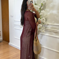 Kimono Comprido Crochet Bordo