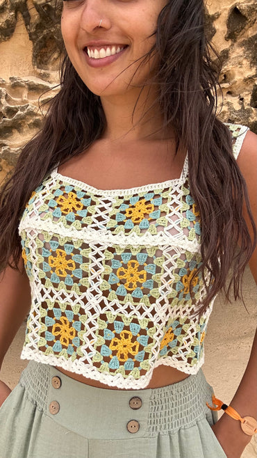 Top Crochet Verde e Amarelo