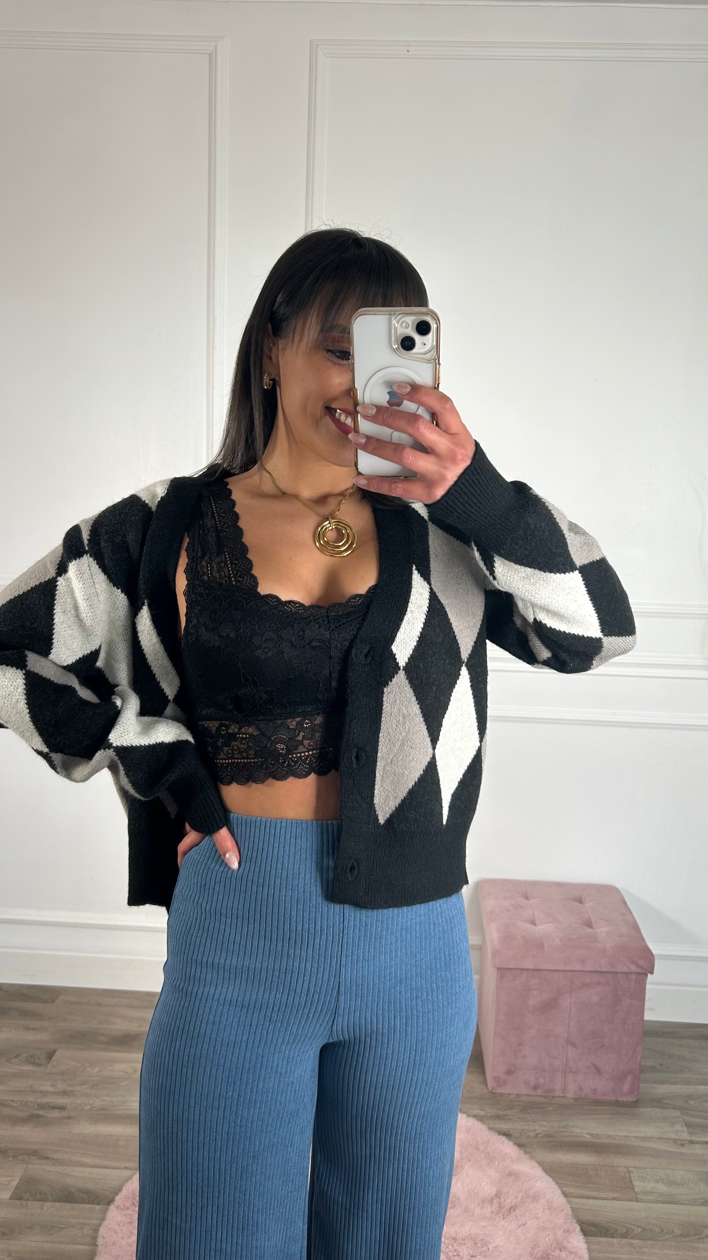 Cardigan Losangos cinza