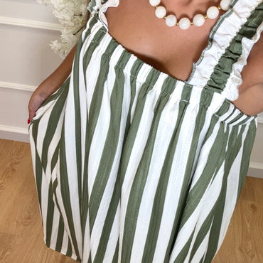 Vestido Riscas Verde e Branco