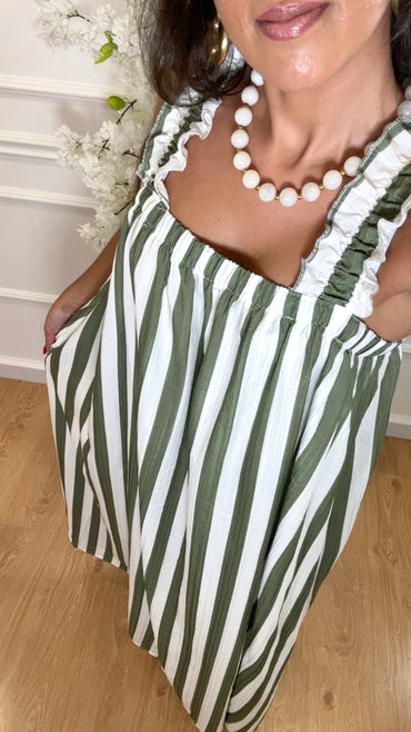Vestido Riscas Verde e Branco