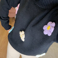 Camisola malha com flores 3D Preta