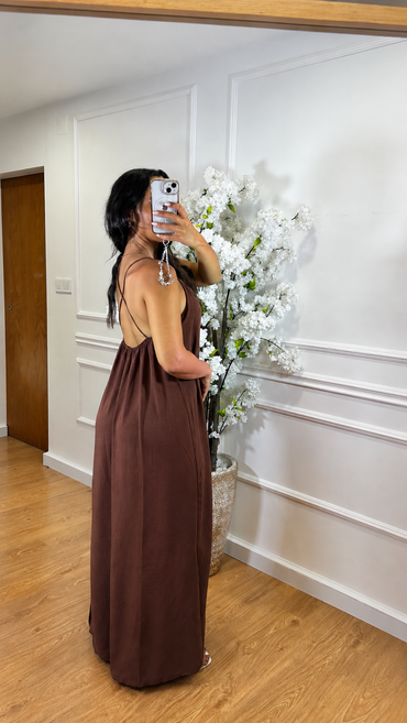 Vestido de Alças Cruzadas Castanho