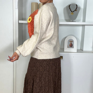 Camisola malha com flor em Bege