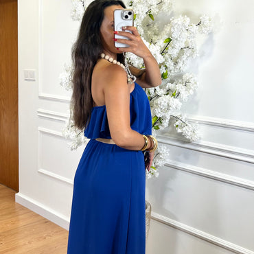 Vestido Com folho em Azulão