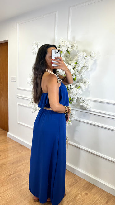 Vestido Com folho em Azulão