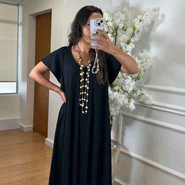 Vestido oversize com folho na manga em Preto