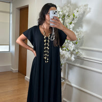 Vestido oversize com folho na manga em Preto