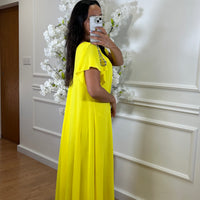 Vestido oversize com folho na manga em Amarelo