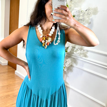 Vestido Cintura Cinderela Azul Turquesa