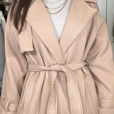 Casaco de Fazenda Comprido Texturado Camel