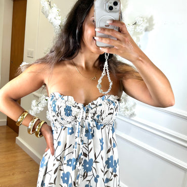 Vestido Cai-Cai com flores Azul Indigo