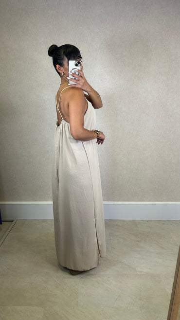 Vestido de Alças Cruzadas Bege