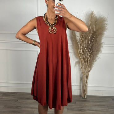 Vestido oversize de alças larga Midi Tijolo