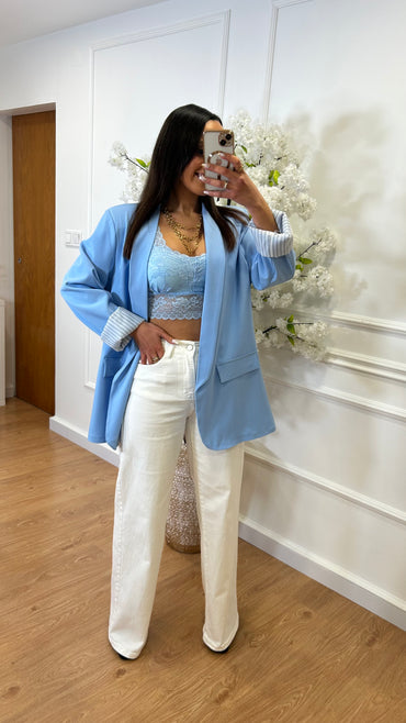 Blazer com Forro Listrado Azul Bébe