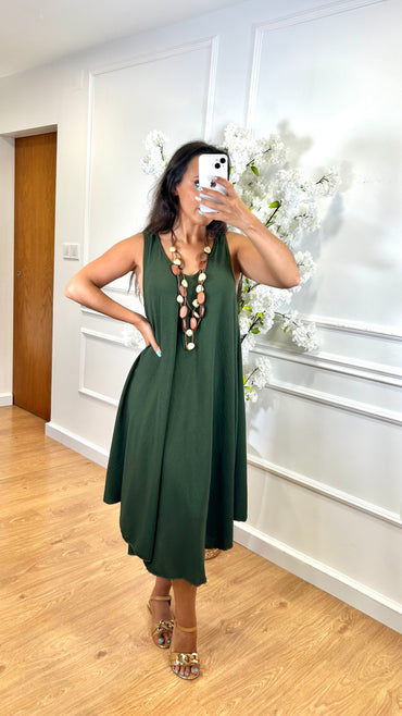 Vestido Midi com alça larga Verde Seco