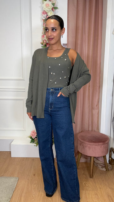Conjunto Top com brilhos + Casaco Verde Seco